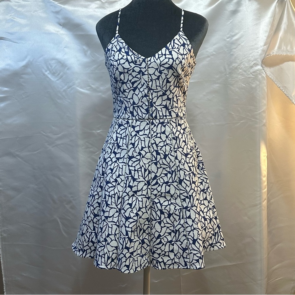 Parker Blue  and White A-Line Mini Dress Spaghetti Strap/Racerback